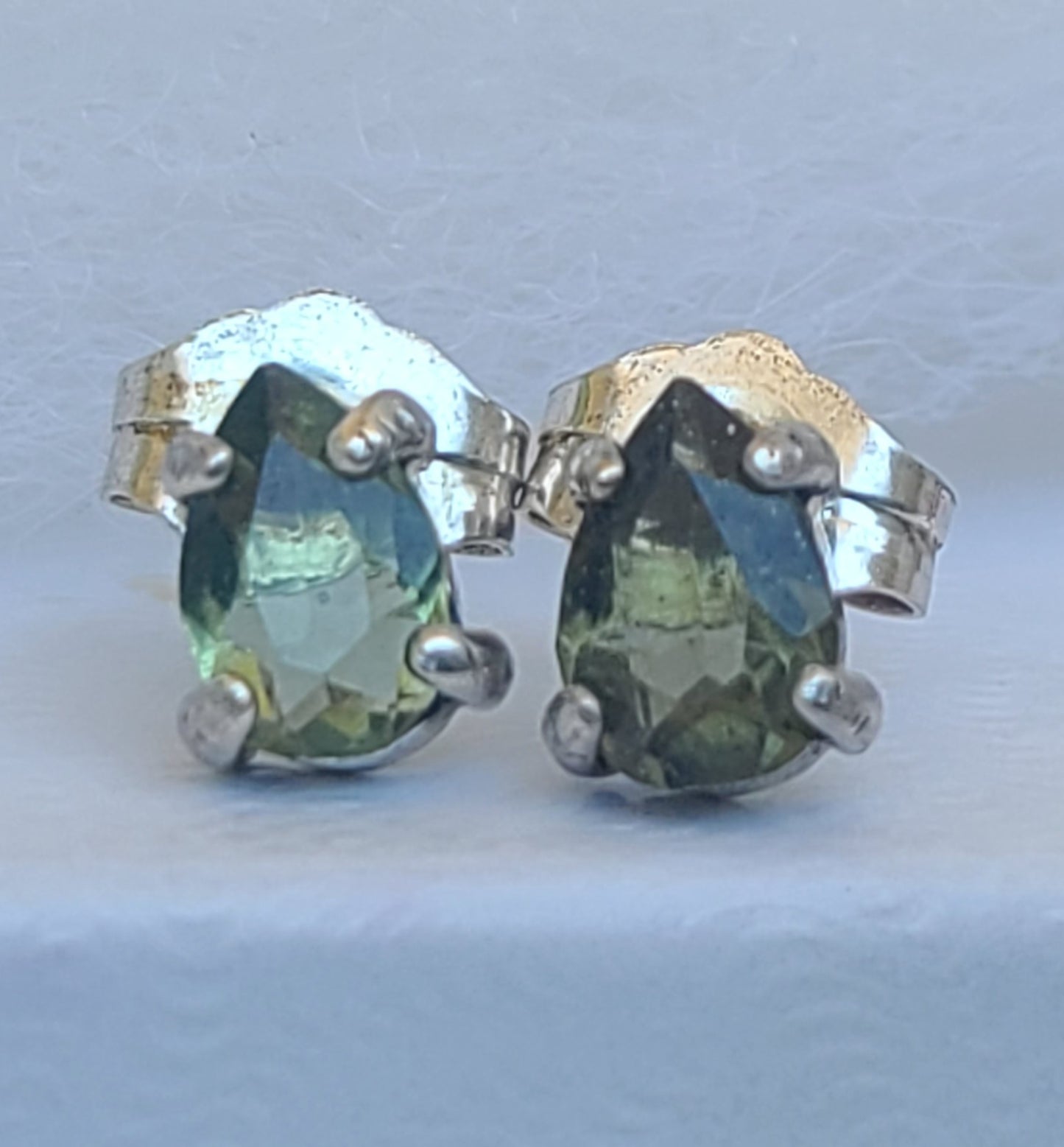 Dainty Faceted Pear Moldavite Earrings (5x3mm)