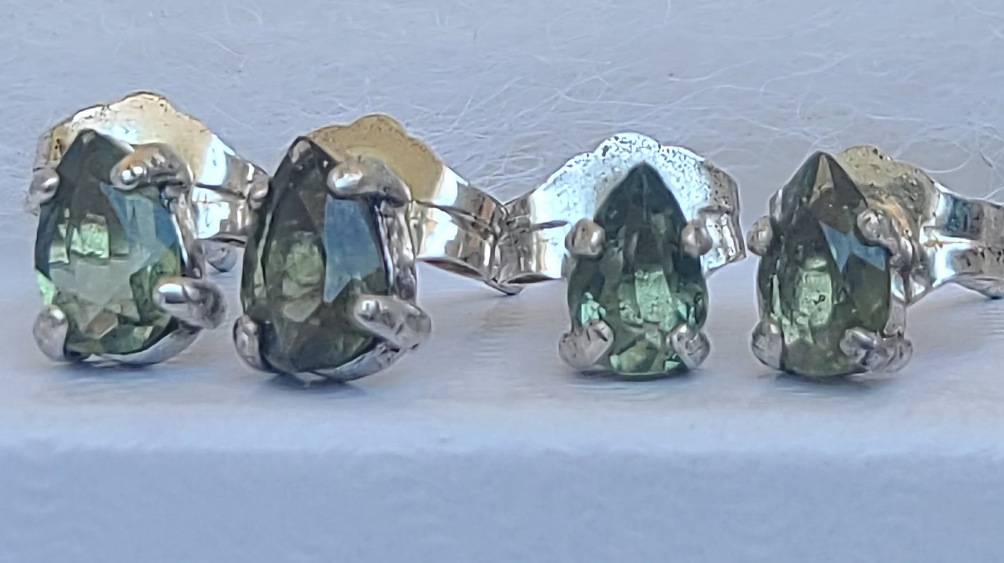 Dainty Faceted Pear Moldavite Earrings (5x3mm)