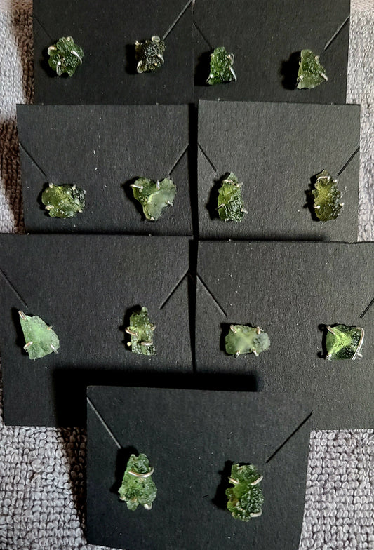 Rough Moldavite Stud Earrings