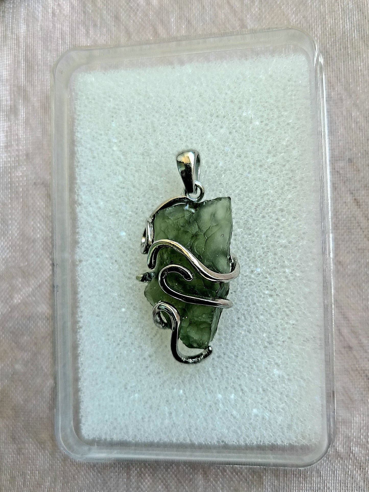 2.40g Rough Moldavite in Solid Sterling Silver