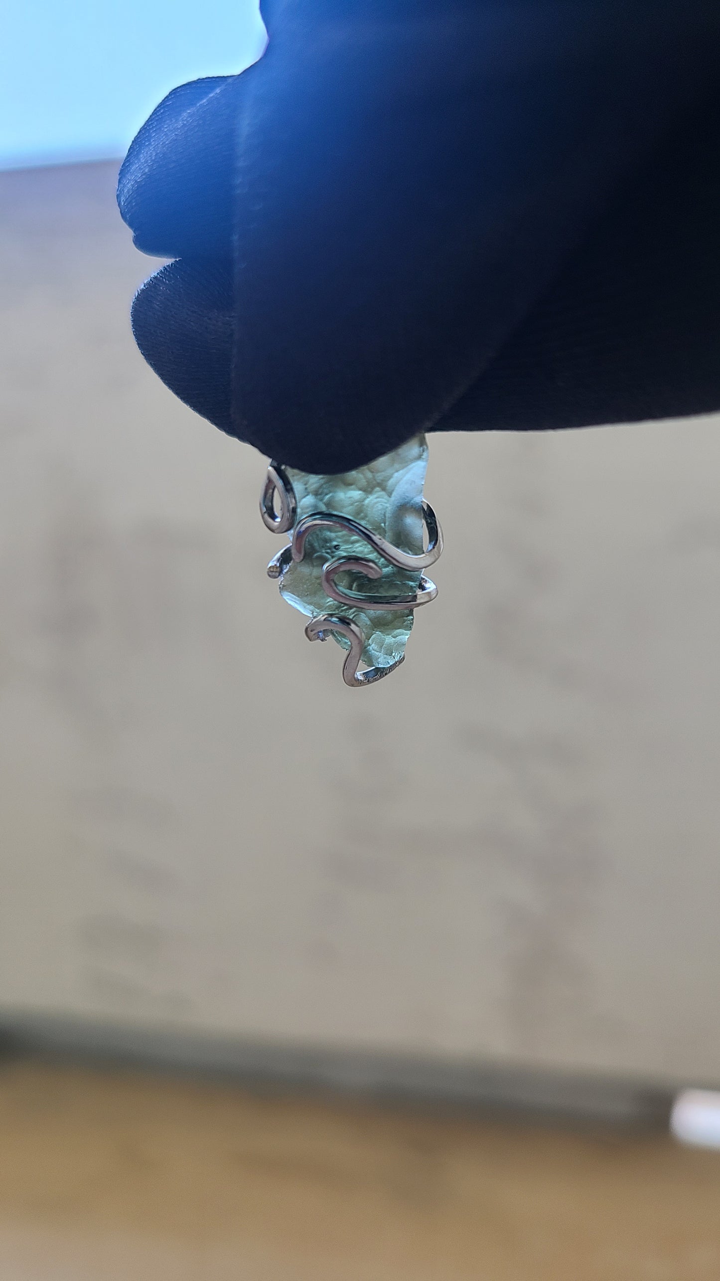 2.40g Rough Moldavite in Solid Sterling Silver