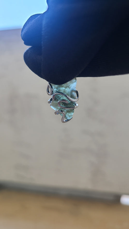 2.40g Rough Moldavite in Solid Sterling Silver