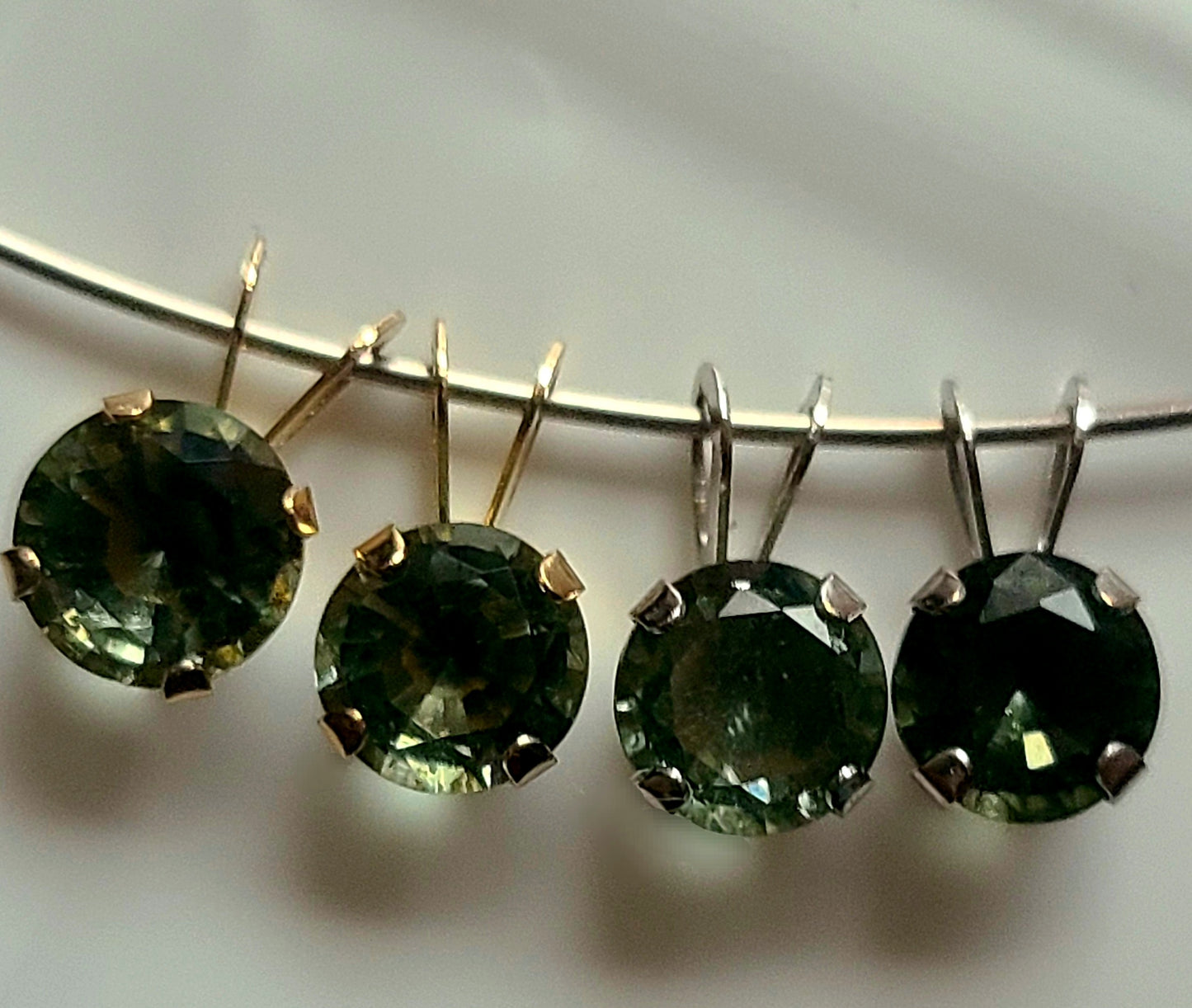 14K Solid Two-Tone White or Yellow Gold Minimalist Moldavite Pendant