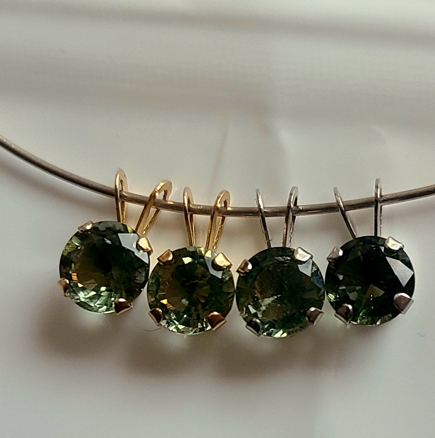 14K Solid Two-Tone White or Yellow Gold Minimalist Moldavite Pendant