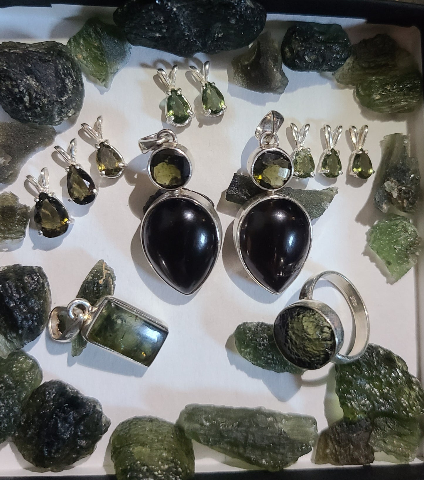 Faceted Moldavite and Smokey Quartz Pendant