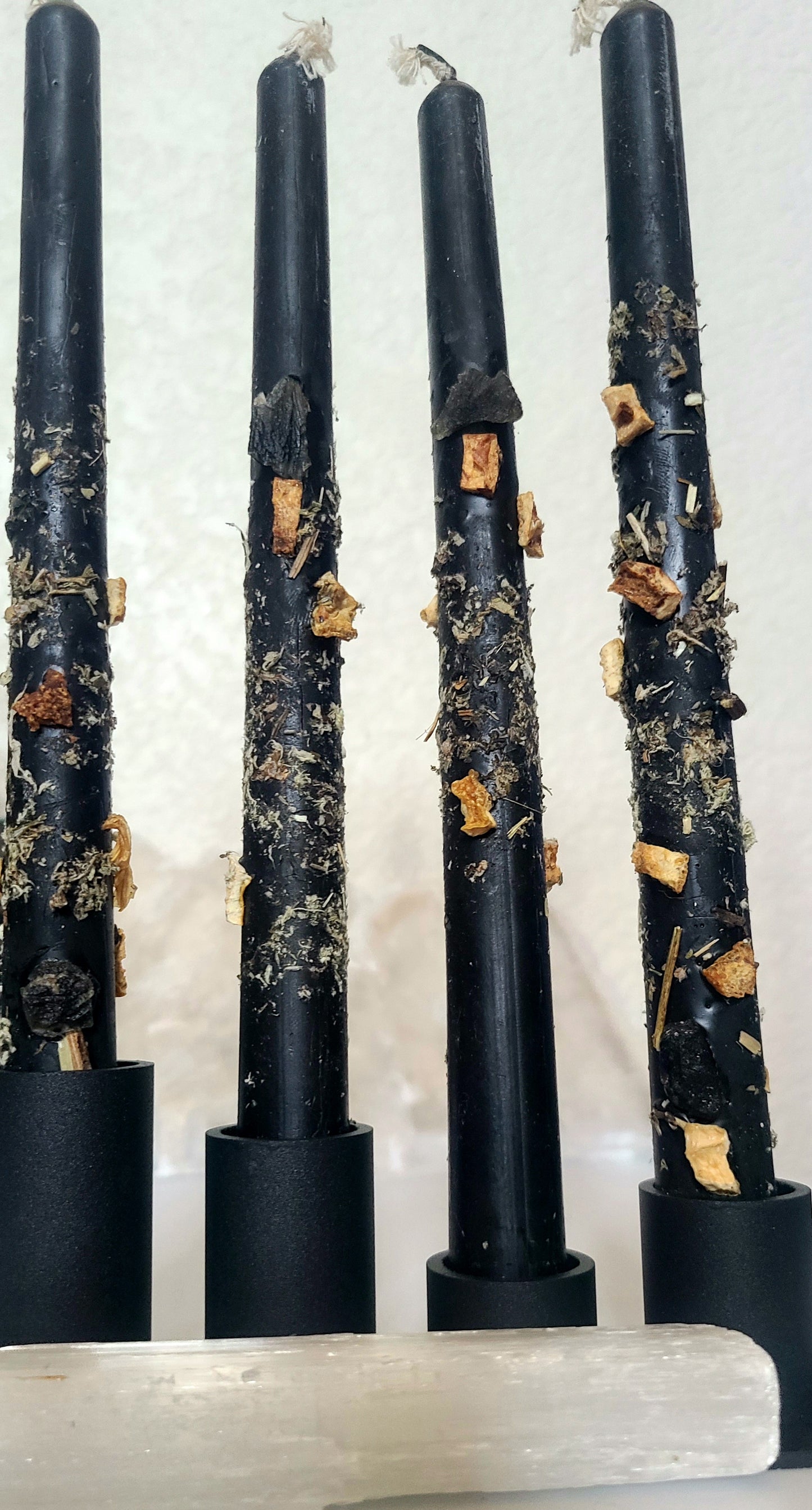 Black Beeswax Moldavite Taper Candles