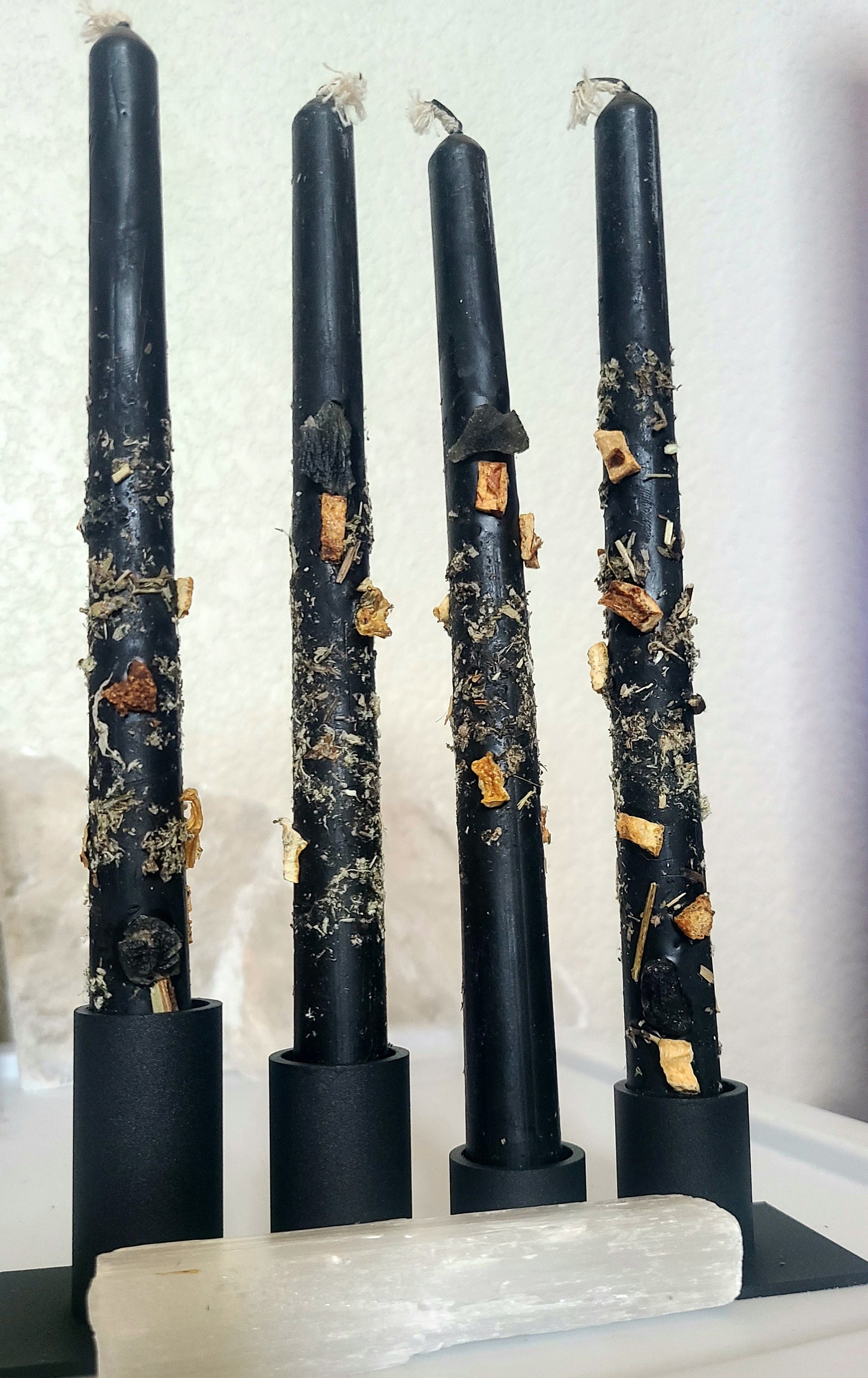 Black Beeswax Moldavite Taper Candles