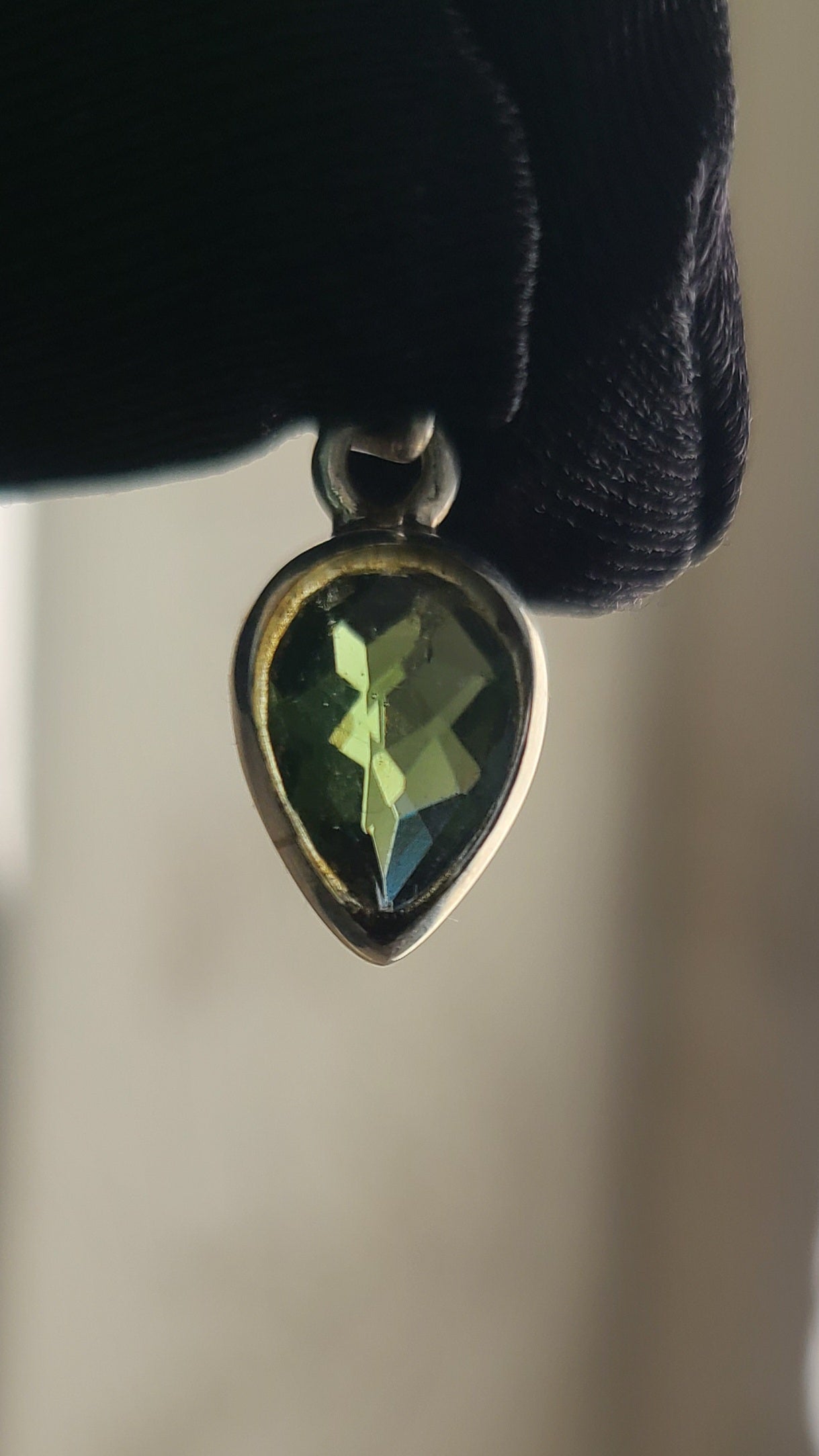 4 Carat Faceted Dancing Moldavite Pendant in Sterling Silver