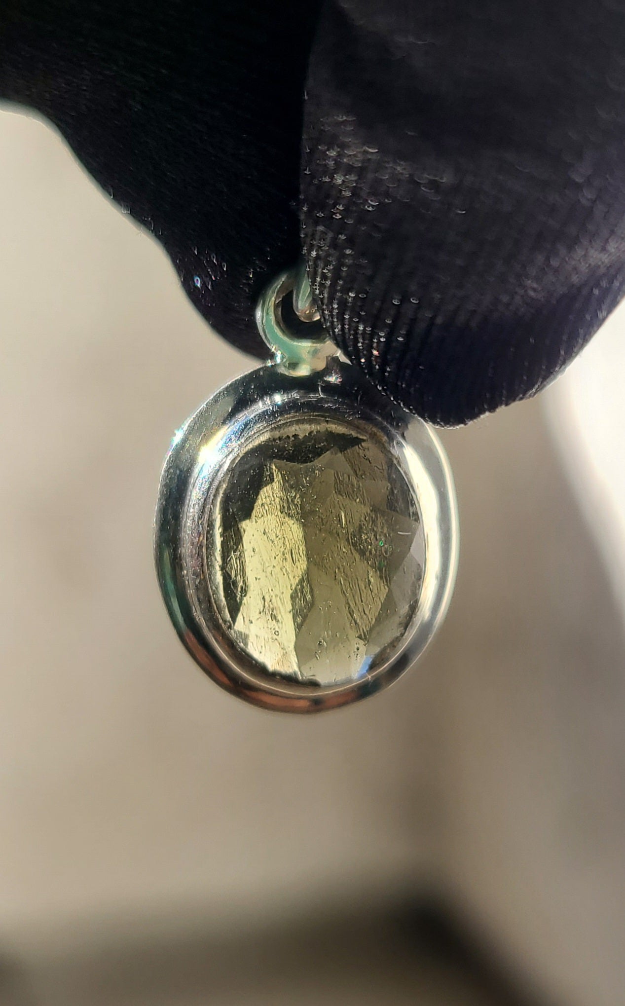 5 Carat Faceted Moldavite Pendant in Sterling Silver