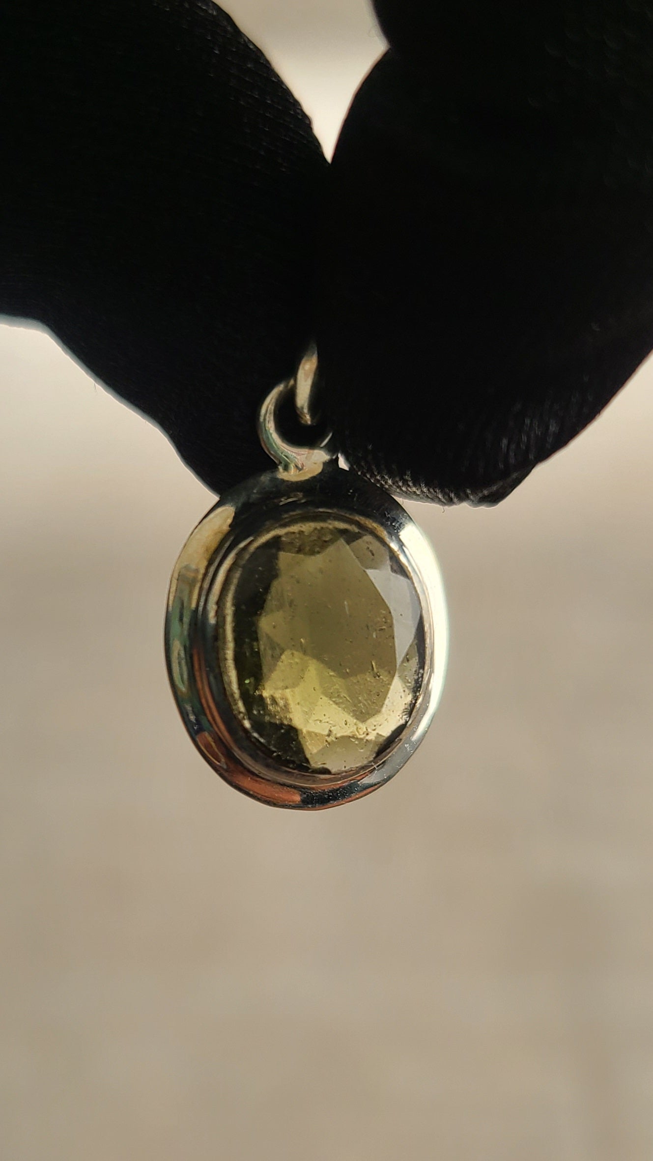 5 Carat Faceted Moldavite Pendant in Sterling Silver