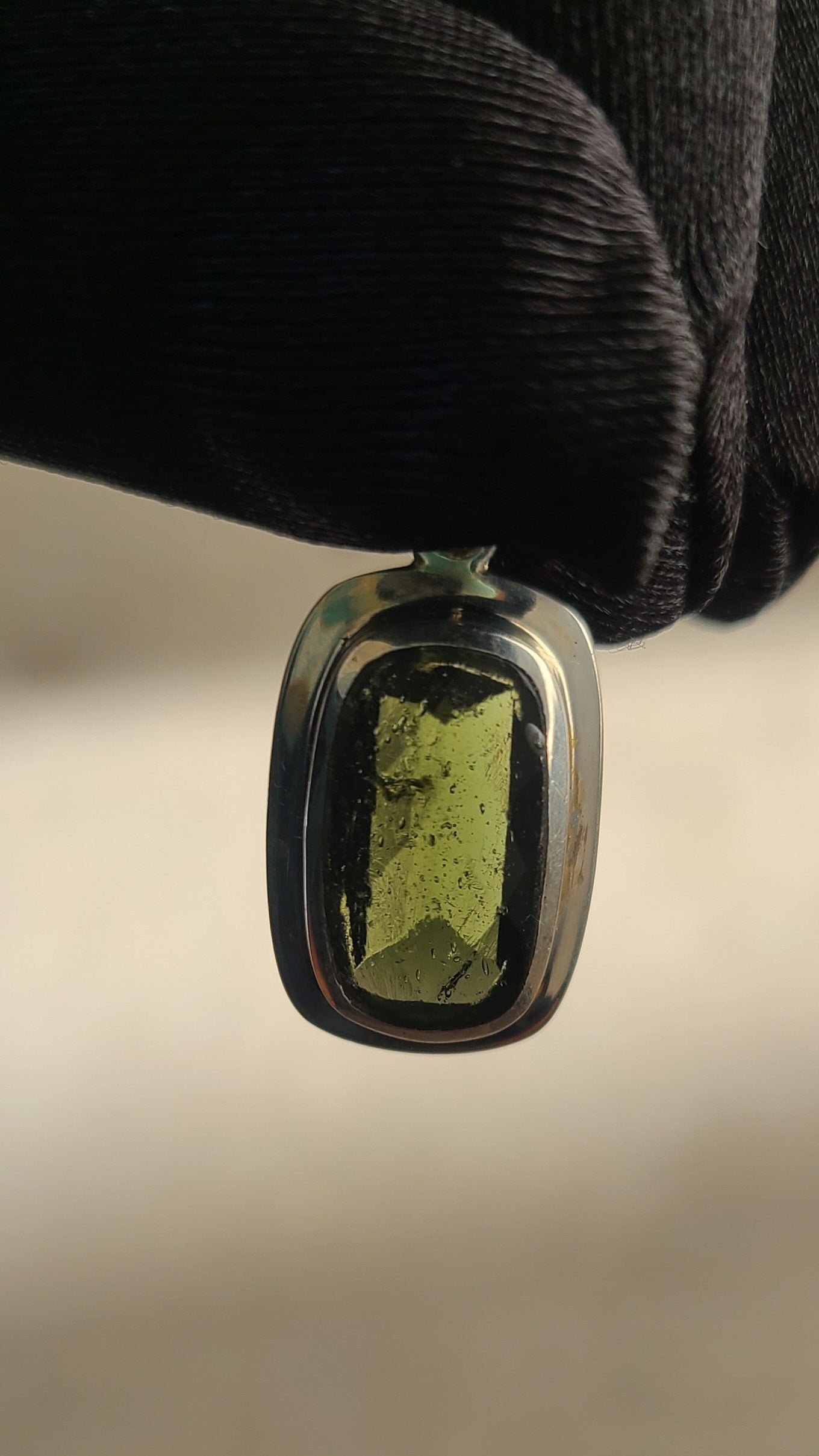 11+ Carat Faceted Moldavite Pendant in Sterling Silver