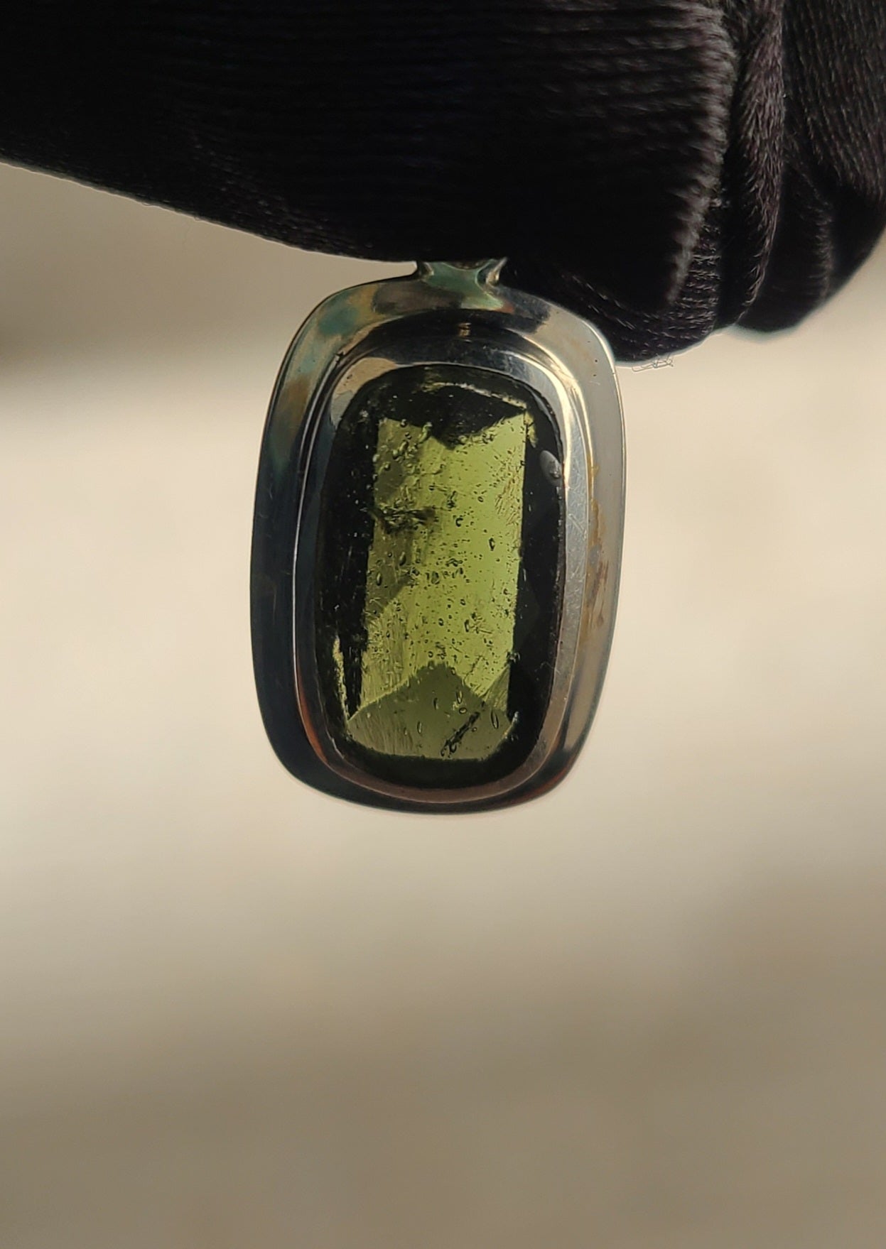 11+ Carat Faceted Moldavite Pendant in Sterling Silver