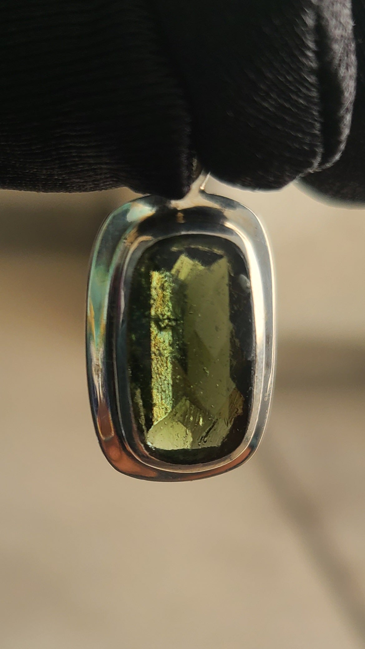 11+ Carat Faceted Moldavite Pendant in Sterling Silver