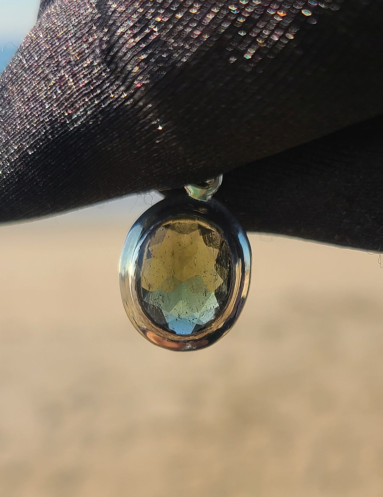 5 Carat Faceted Moldavite Pendant in Sterling Silver