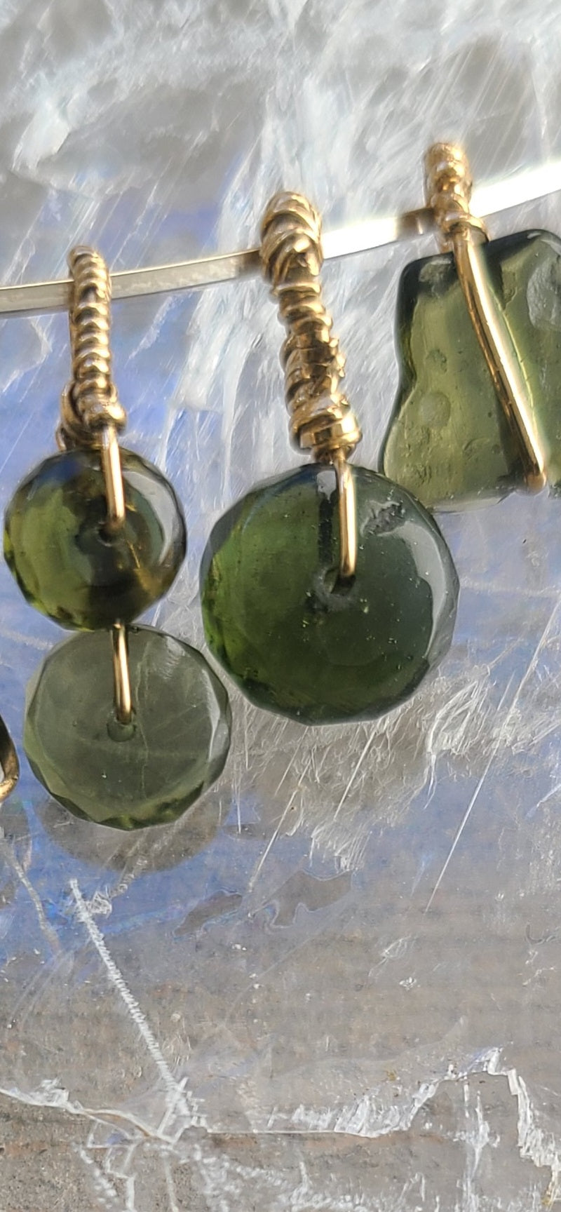 Polished Moldavite Bead Pendant on Gold-Filled Wire