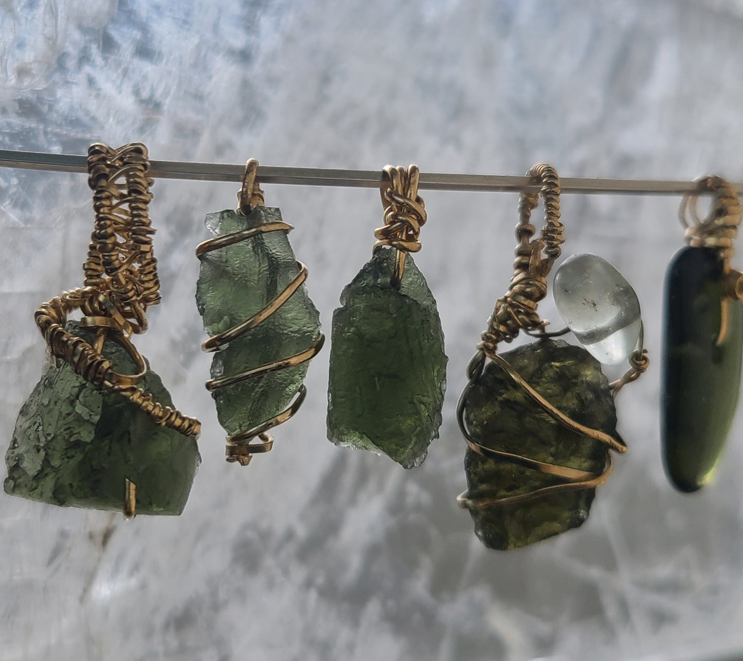 Dainty Rough Moldavite Pendant wrapped in 12K Gold-Filled Wire