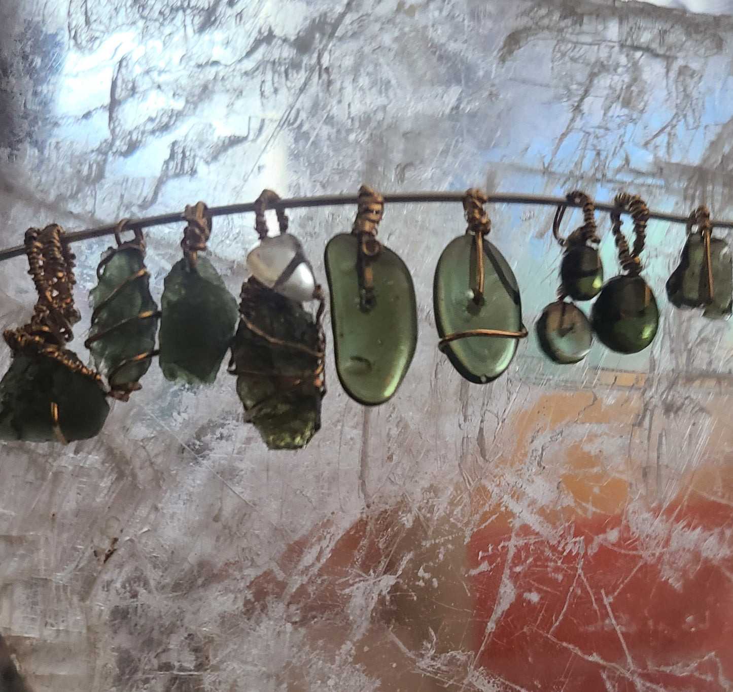 Polished Moldavite Bead Pendant on Gold-Filled Wire