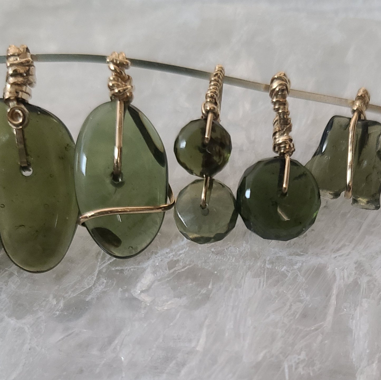 Polished Moldavite Bead Pendant on Gold-Filled Wire