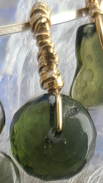 Polished Moldavite Bead Pendant on Gold-Filled Wire