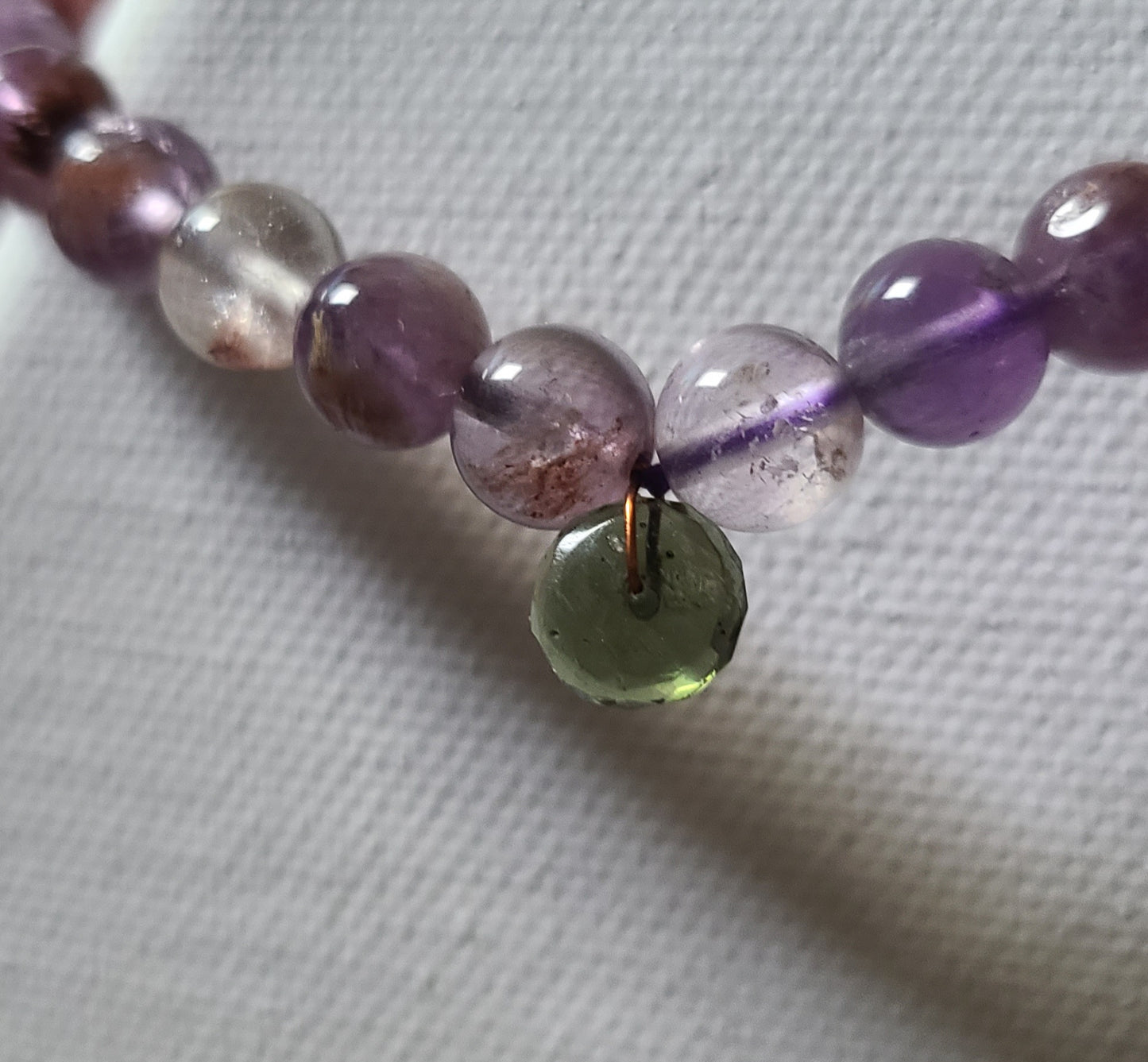 Super Seven Bracelet with Faceted Moldavite Bead