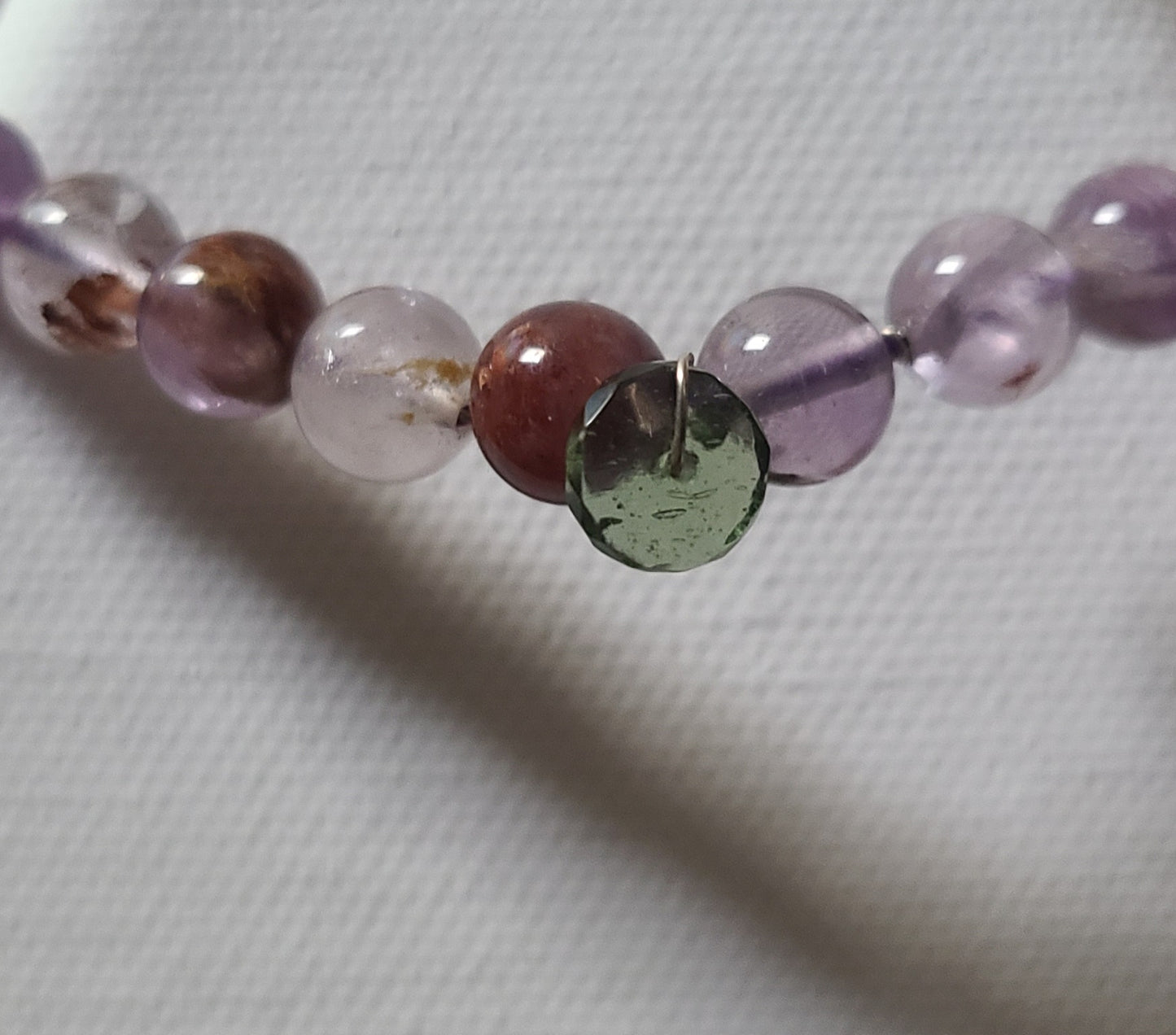 Super Seven Bracelet with Faceted Moldavite Bead