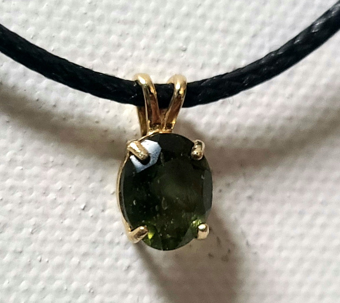 Genuine Moldavite Pendant in Solid 14K Gold