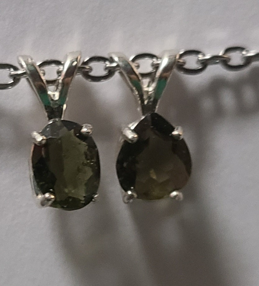 Dainty Authentic Moldavite Pendant in Sterling Silver