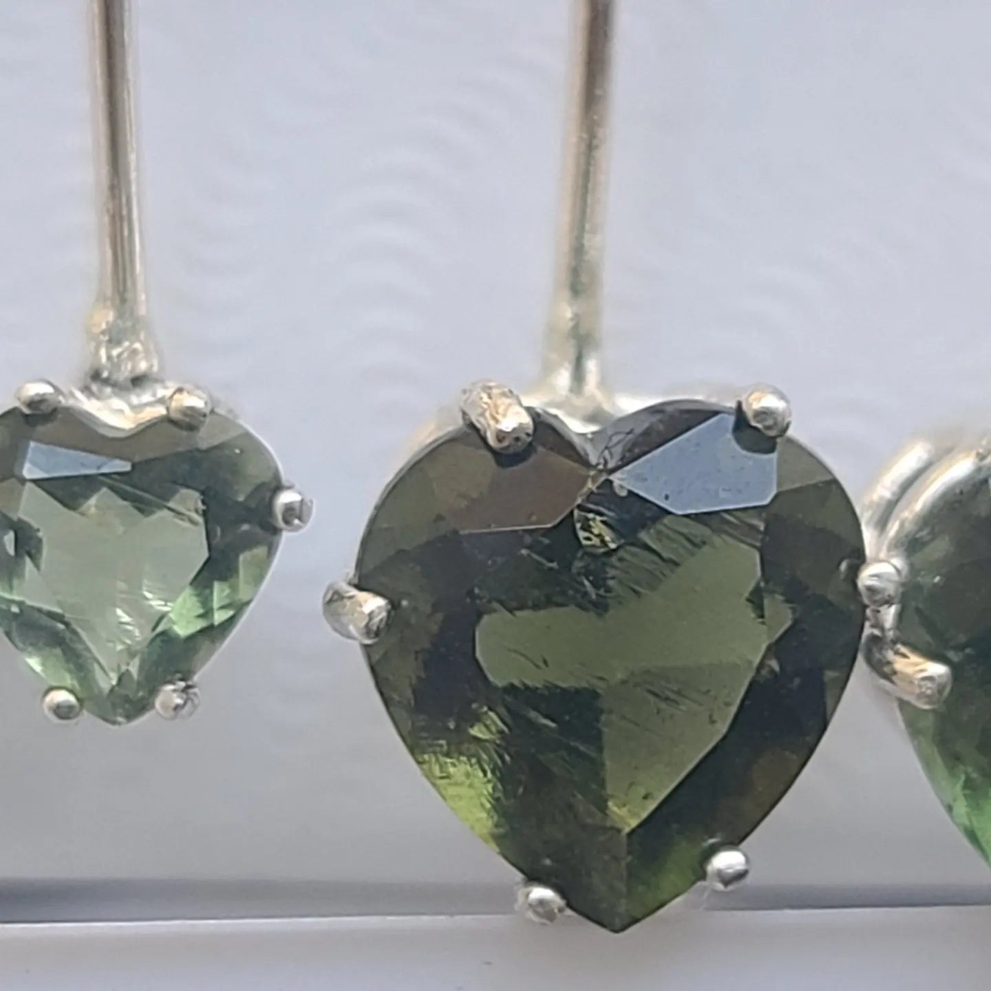 Moldavite Heart Dangle Earrings
