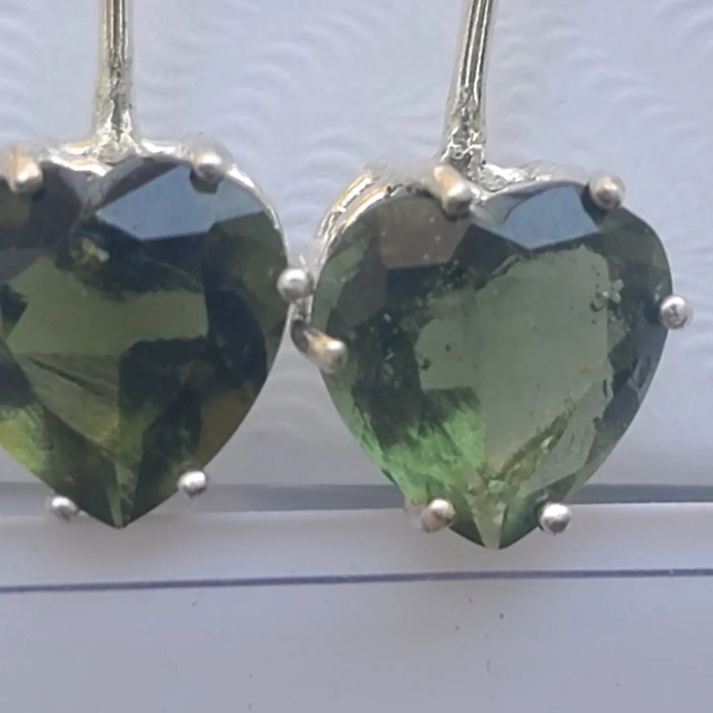 Moldavite Heart Dangle Earrings