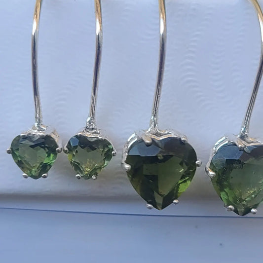 Moldavite Heart Dangle Earrings