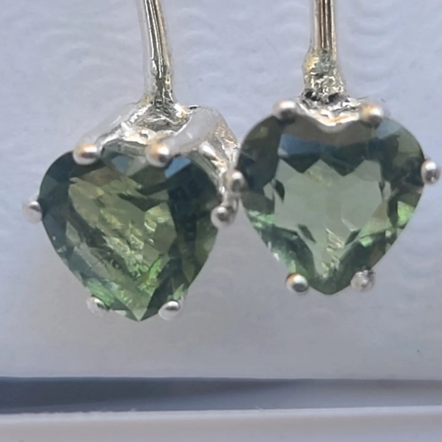 Moldavite Heart Dangle Earrings