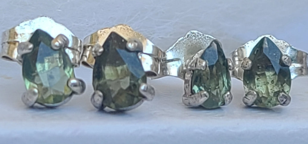Dainty Faceted Pear Moldavite Earrings (5x3mm)