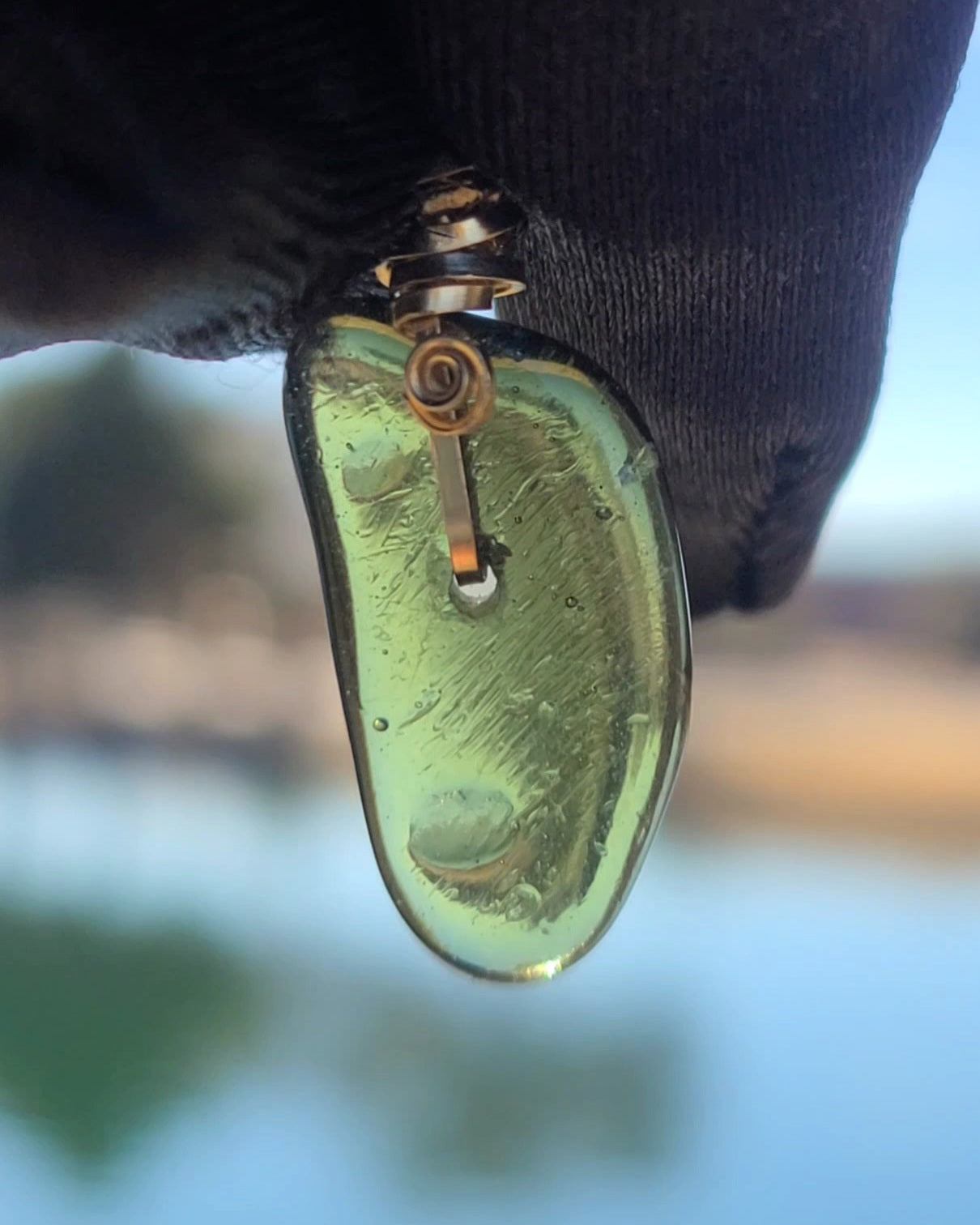 Polished Moldavite Bead Pendant on Gold-Filled Wire