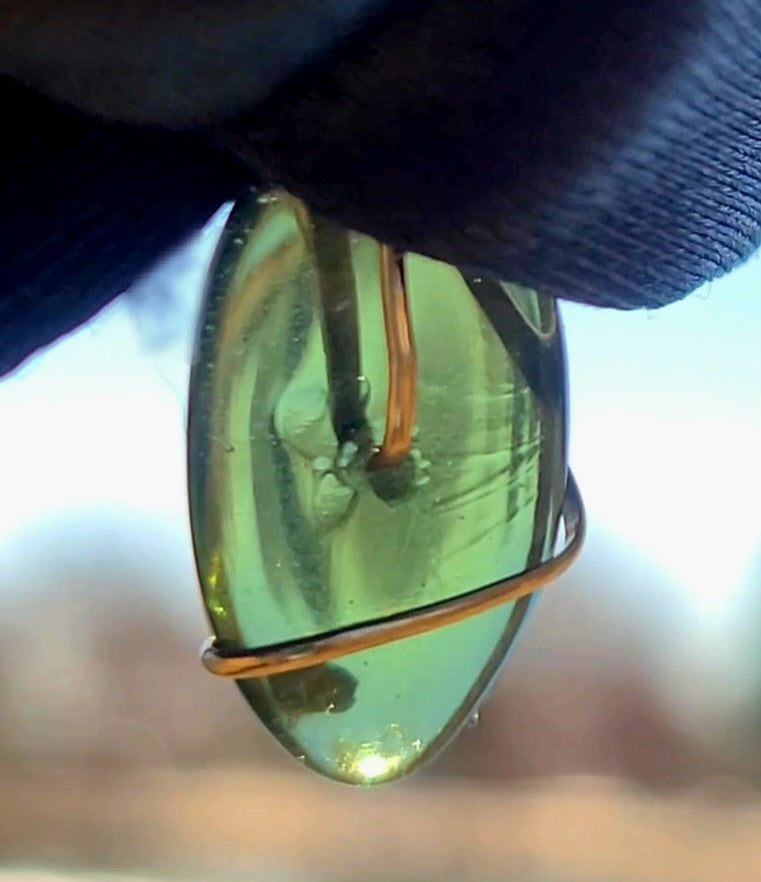 Polished Moldavite Bead Pendant on Gold-Filled Wire