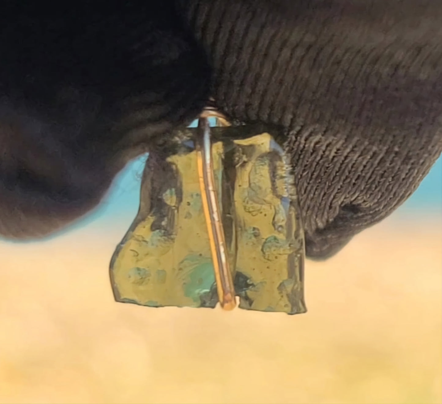Polished Moldavite Bead Pendant on Gold-Filled Wire