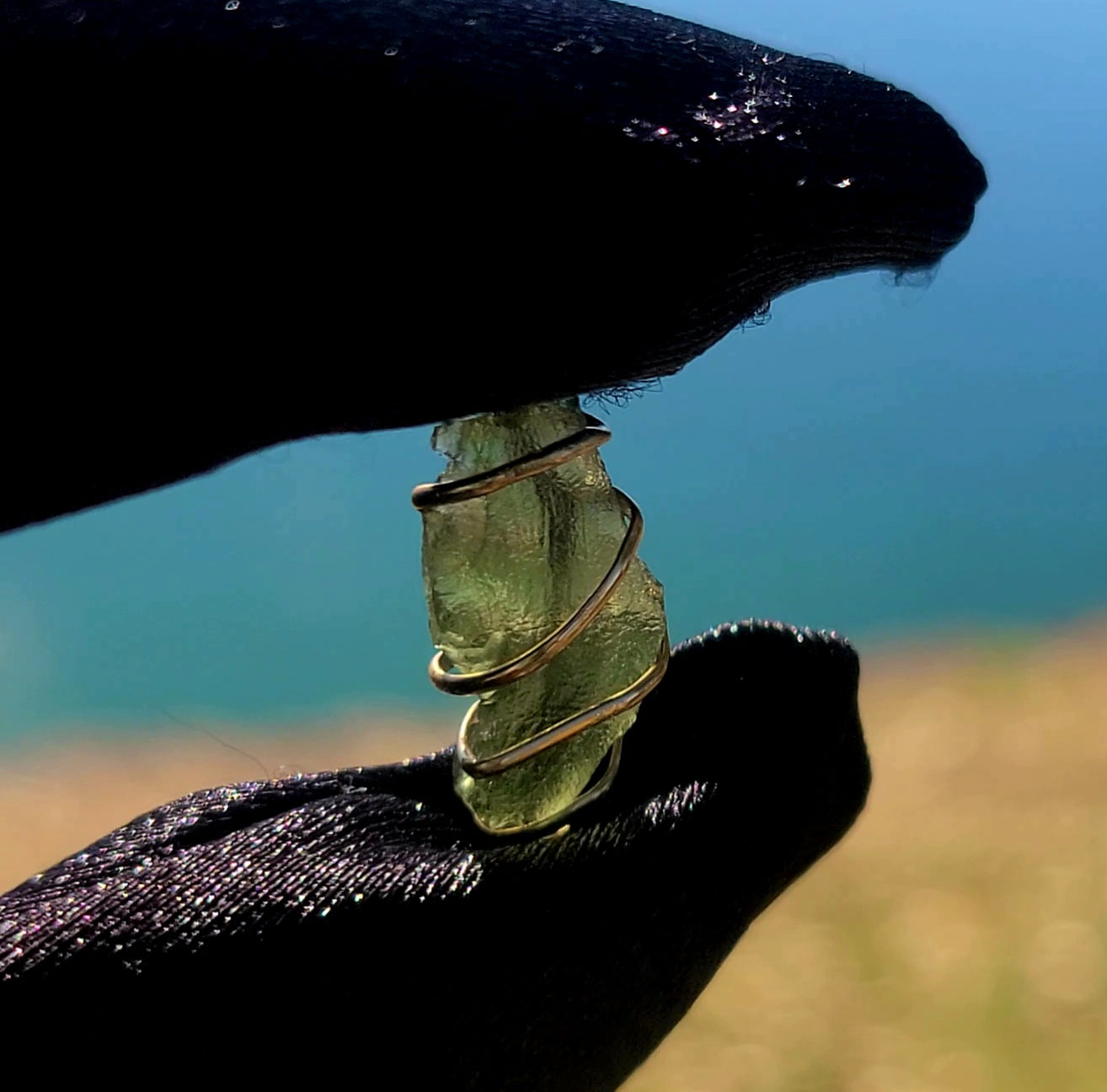 Dainty Rough Moldavite Pendant wrapped in 12K Gold-Filled Wire