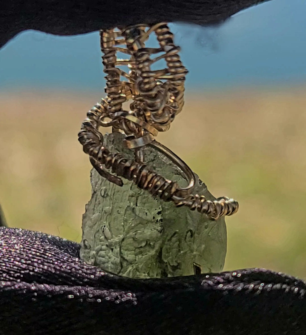Dainty Rough Moldavite Pendant wrapped in 12K Gold-Filled Wire